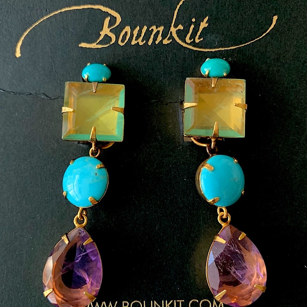 Bounkit Turquoise, Amethyst and Fluorite earrings